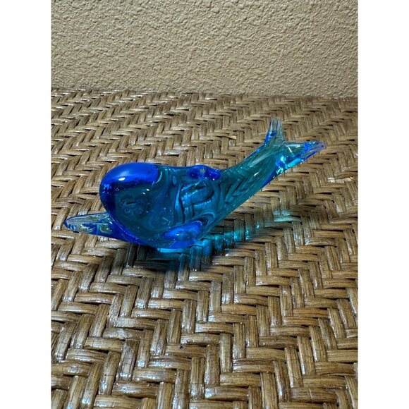 Vintage Blue Glass Dolphin Figurine Handcrafted Art - Picture 4 of 9